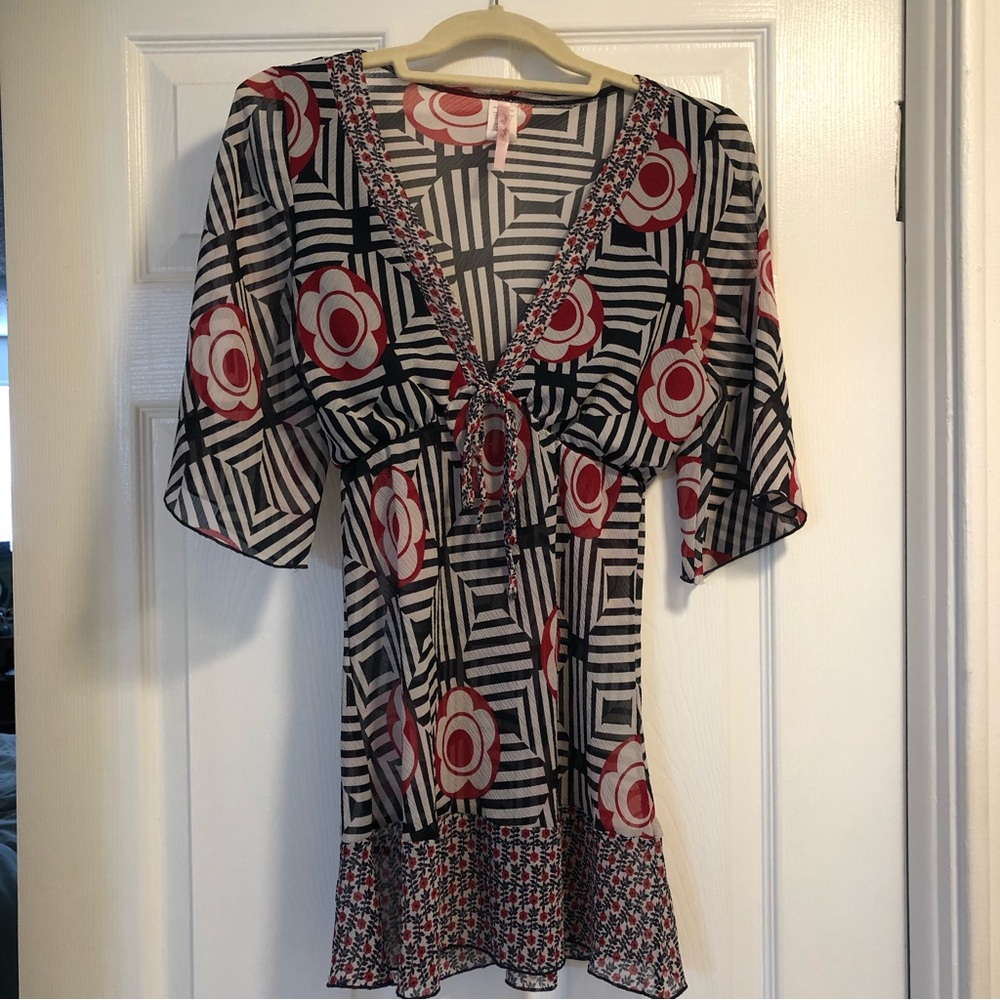 Semi sheer geometric floral coverup dress/top